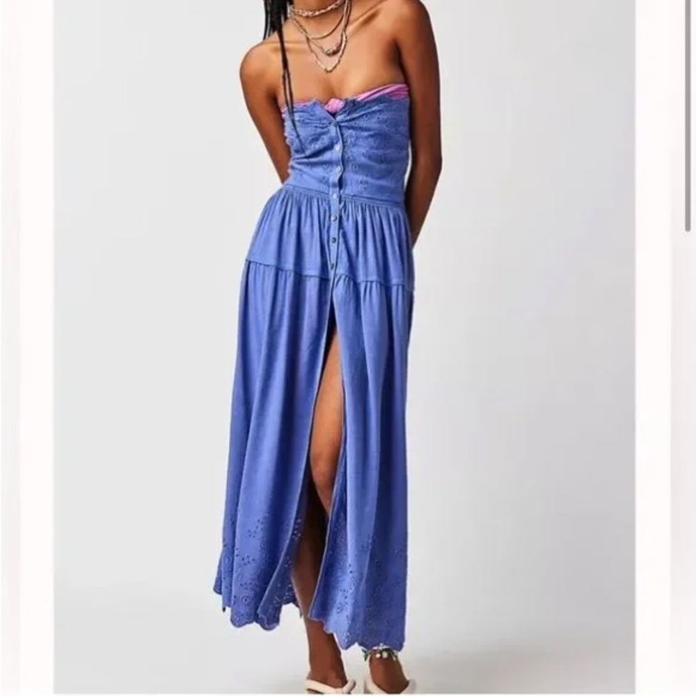 Free People Evelyn Eyelet Midi Dress in Periwinkle - XL - NWOT